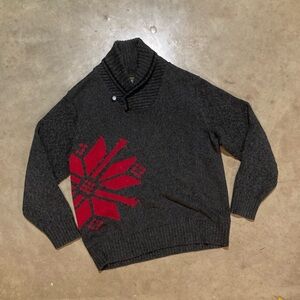 Eddie Bauer Charcoal and Crimson V-Neck Sweater